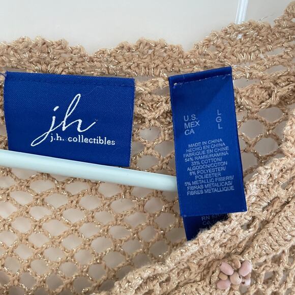 Y2K Boho Crochet Open Knit Top Beaded Floral Beige Hippie Festival Fairy L - Picture 5 of 9